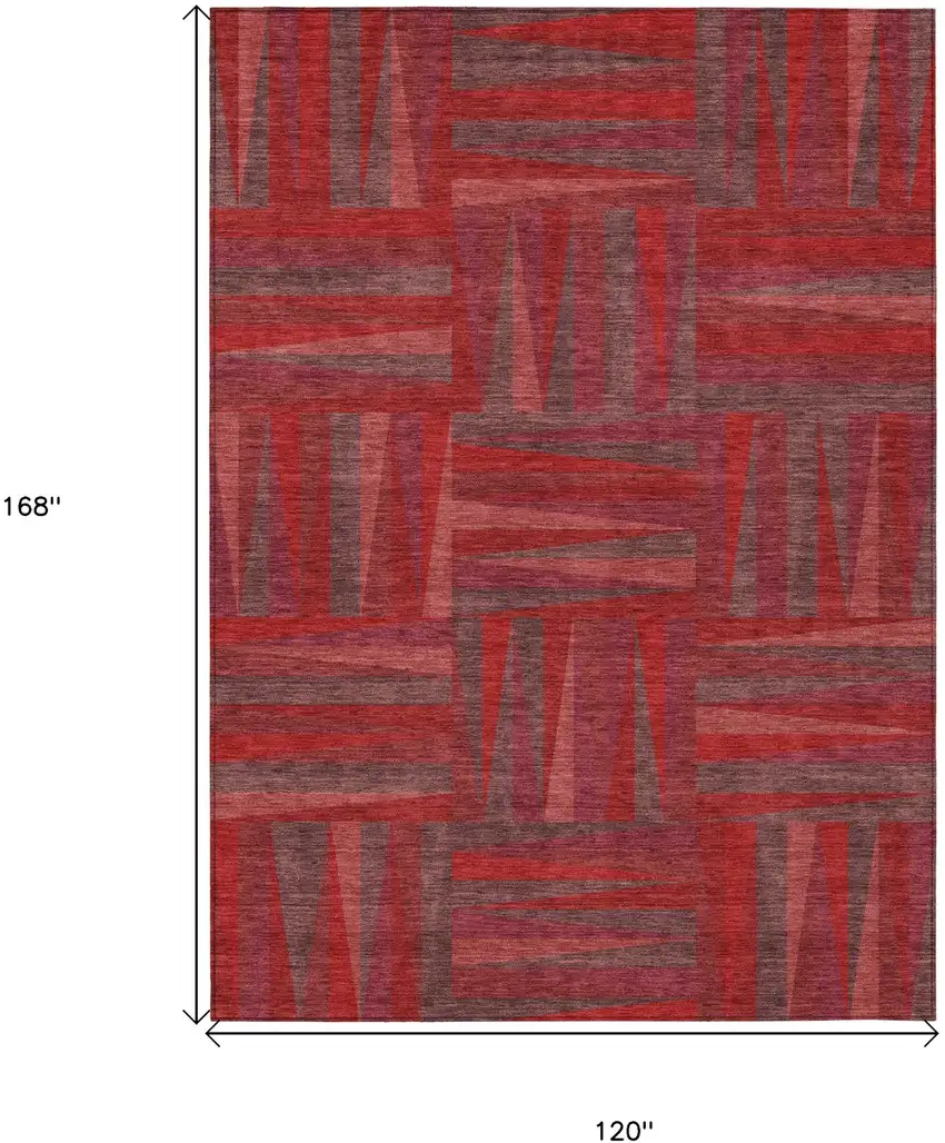 Red And Brown Geometric Washable Indoor Outdoor Area Rug Photo 3