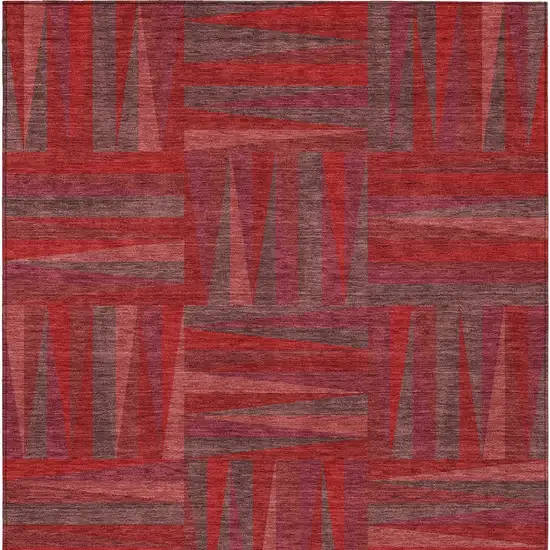 Red And Brown Geometric Washable Indoor Outdoor Area Rug Photo 6