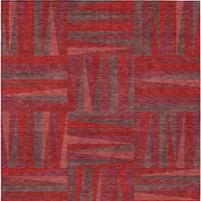 Red And Brown Geometric Washable Indoor Outdoor Area Rug Photo 6