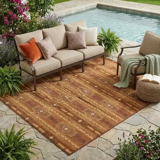 Red And Brown Tribal Washable Indoor Outdoor Area Rug Photo 1