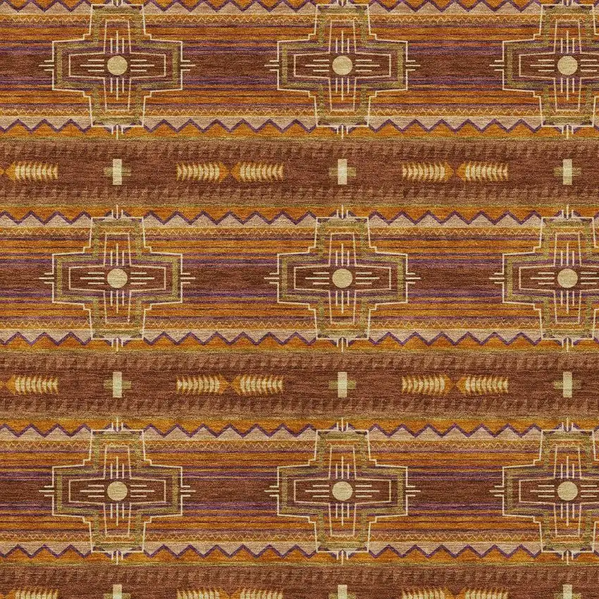 Red And Brown Tribal Washable Indoor Outdoor Area Rug Photo 4