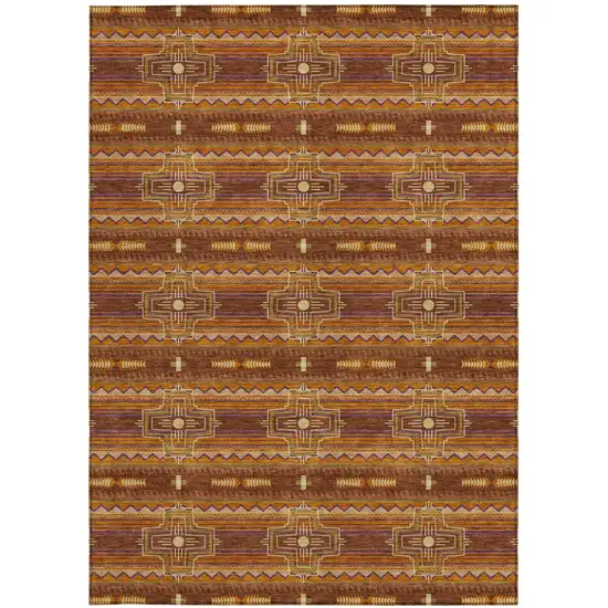 Red And Brown Tribal Washable Indoor Outdoor Area Rug Photo 3
