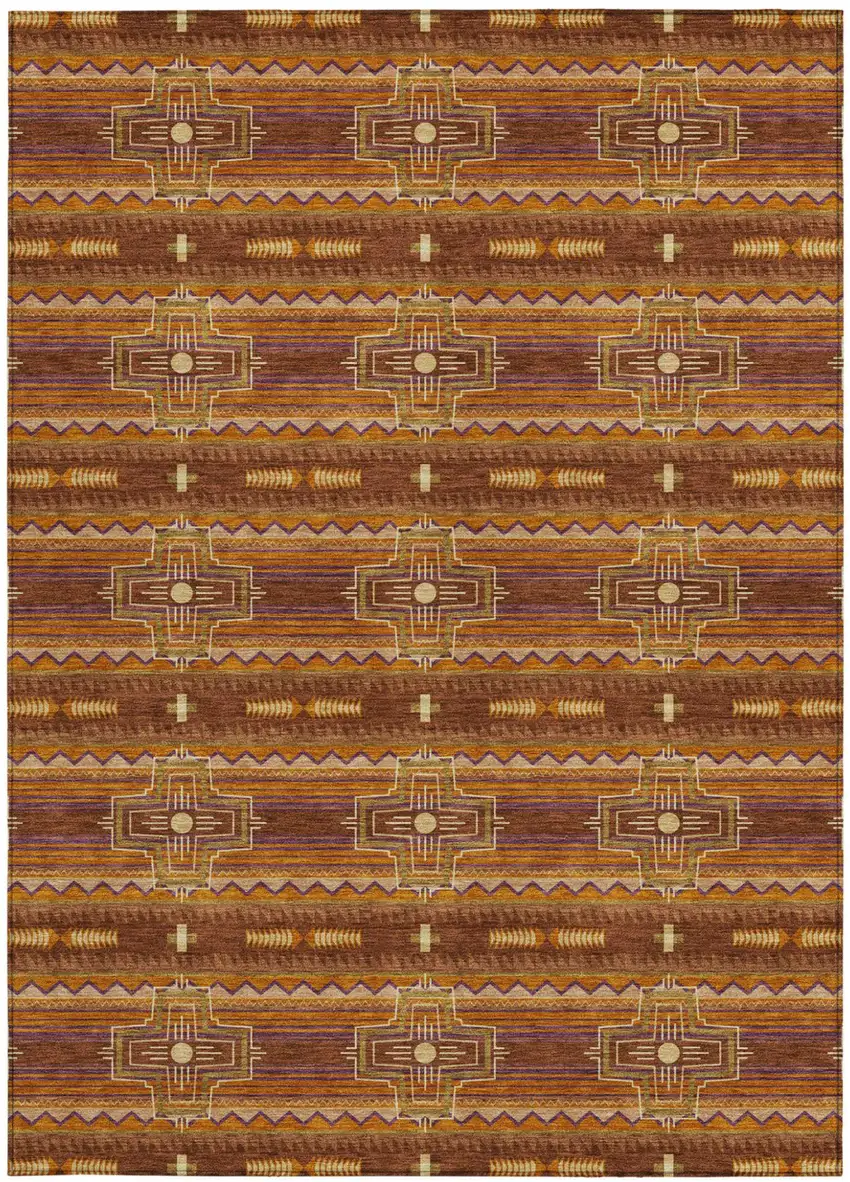 Red And Brown Tribal Washable Indoor Outdoor Area Rug Photo 3