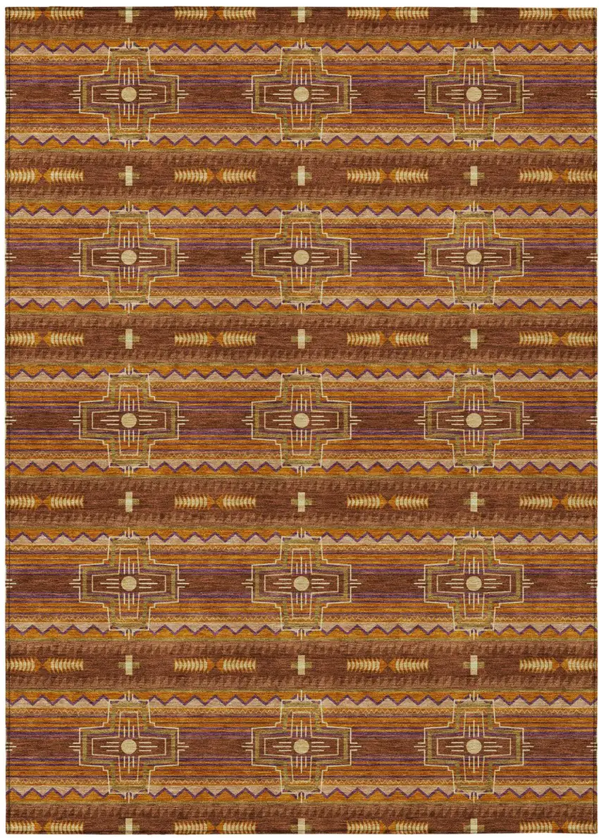 Red And Brown Tribal Washable Indoor Outdoor Area Rug Photo 2