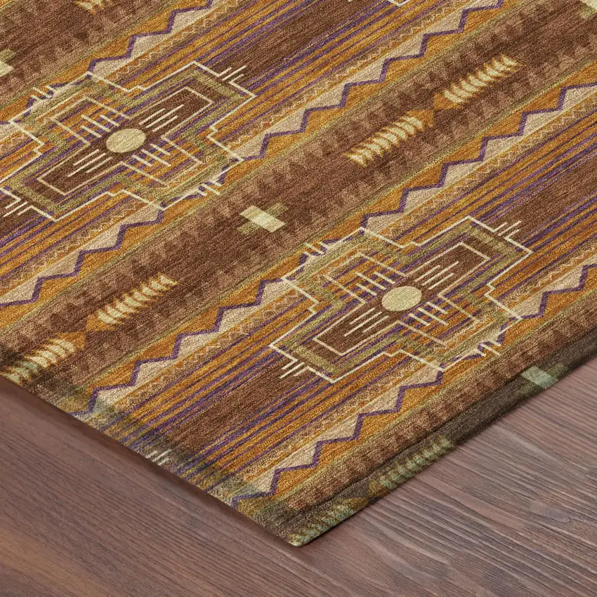 Red And Brown Tribal Washable Indoor Outdoor Area Rug Photo 6
