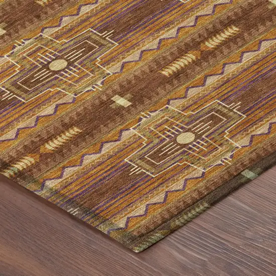 Red And Brown Tribal Washable Indoor Outdoor Area Rug Photo 6