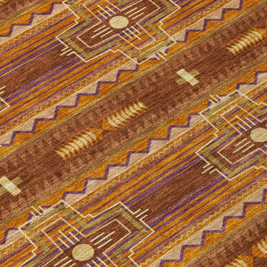 Red And Brown Tribal Washable Indoor Outdoor Area Rug Photo 7