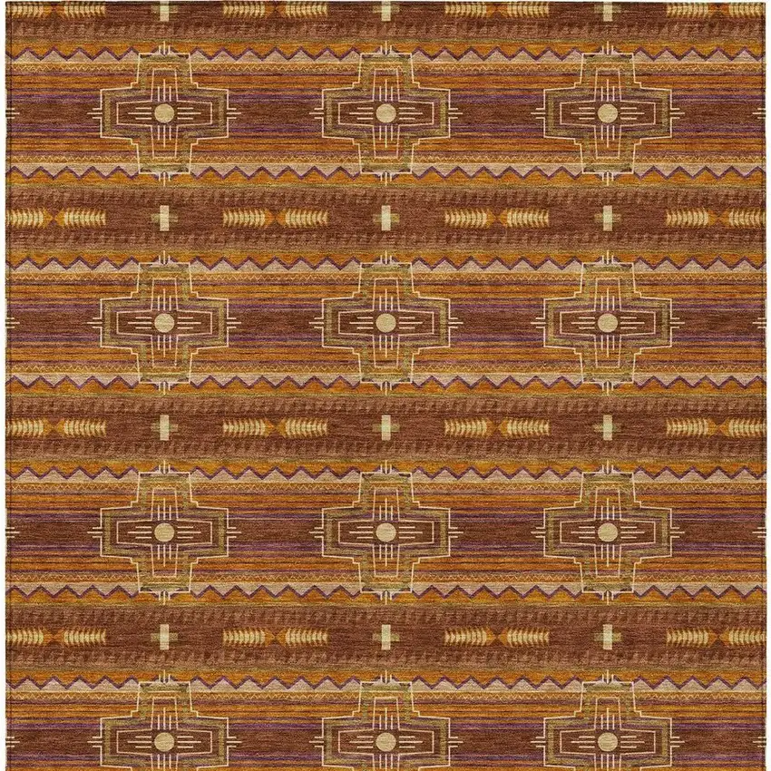 Red And Brown Tribal Washable Indoor Outdoor Area Rug Photo 6