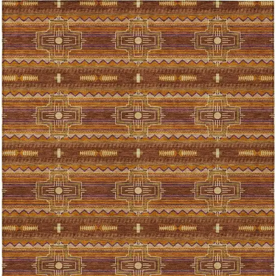 Red And Brown Tribal Washable Indoor Outdoor Area Rug Photo 6