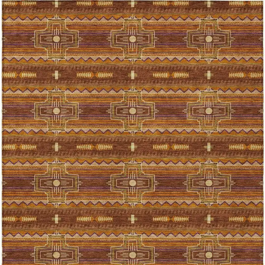 Red And Brown Tribal Washable Indoor Outdoor Area Rug Photo 4