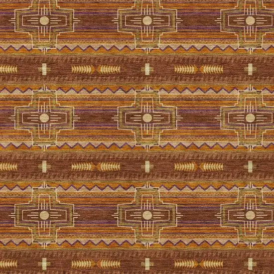 Red And Brown Tribal Washable Indoor Outdoor Area Rug Photo 3