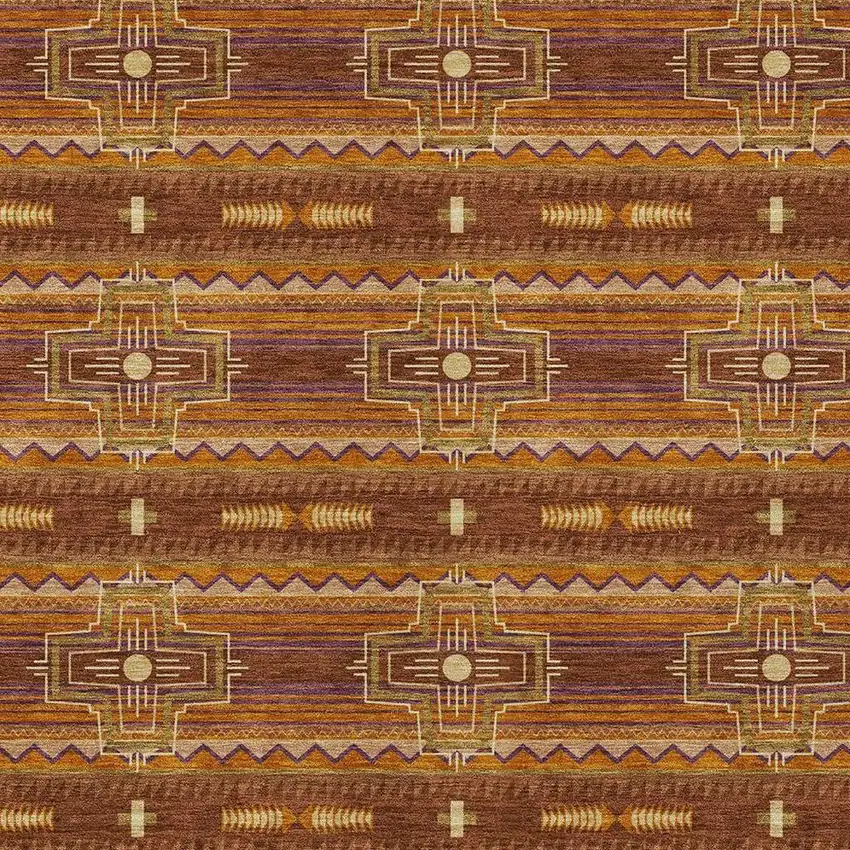 Red And Brown Tribal Washable Indoor Outdoor Area Rug Photo 3