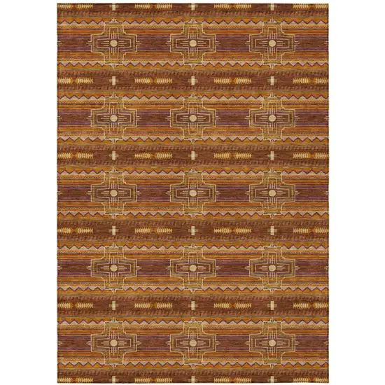 Red And Brown Tribal Washable Indoor Outdoor Area Rug Photo 2