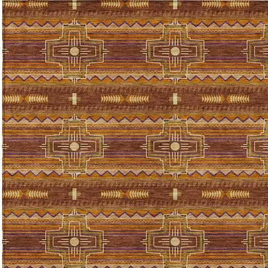 Red And Brown Tribal Washable Indoor Outdoor Area Rug Photo 5
