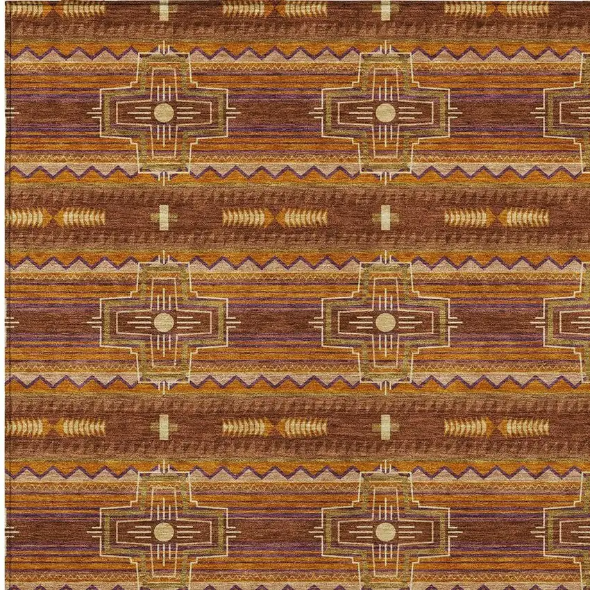 Red And Brown Tribal Washable Indoor Outdoor Area Rug Photo 5