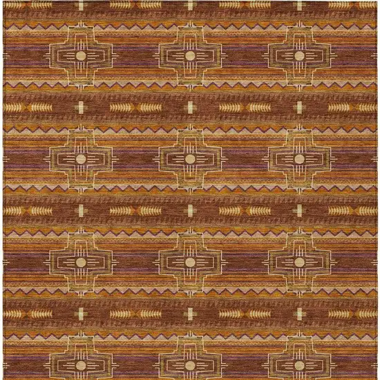 Red And Brown Tribal Washable Indoor Outdoor Area Rug Photo 4