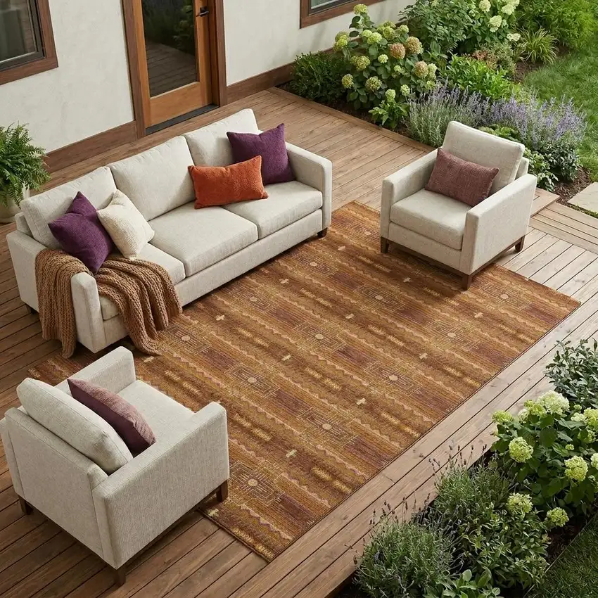 Red And Brown Tribal Washable Indoor Outdoor Area Rug Photo 1