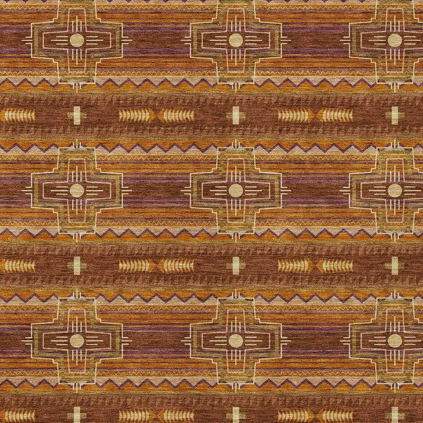 Red And Brown Tribal Washable Indoor Outdoor Area Rug Photo 3