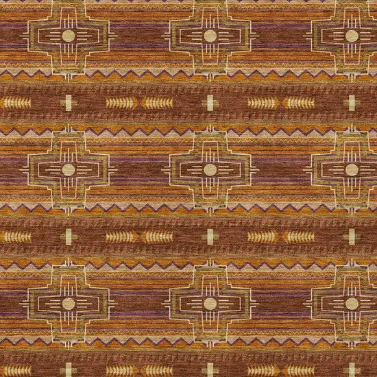 Red And Brown Tribal Washable Indoor Outdoor Area Rug Photo 3