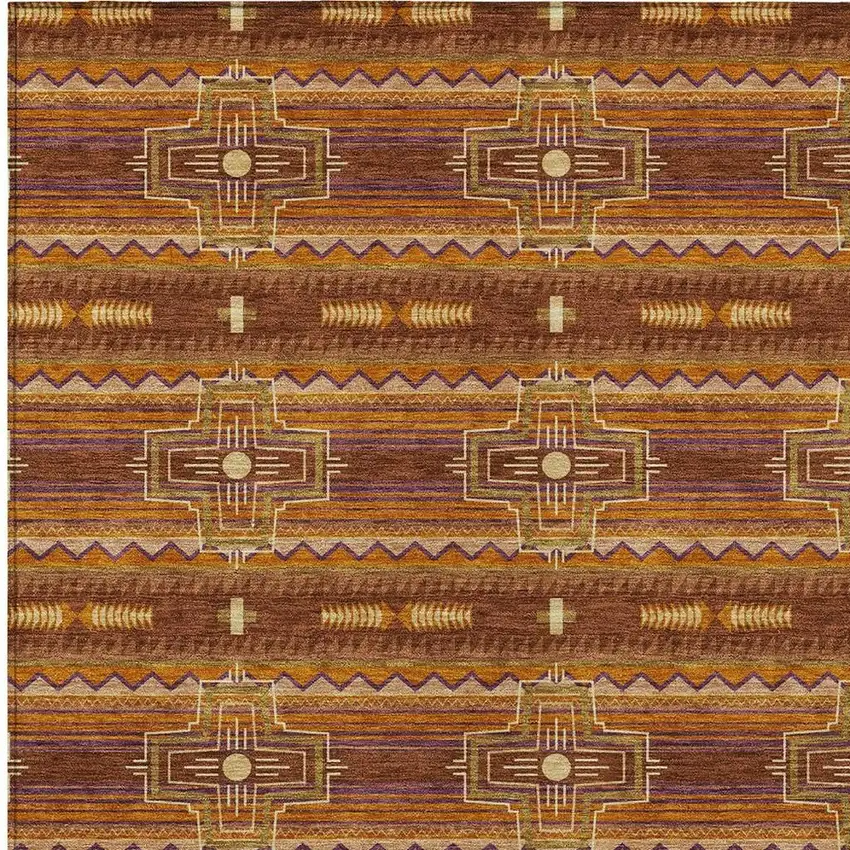 Red And Brown Tribal Washable Indoor Outdoor Area Rug Photo 5