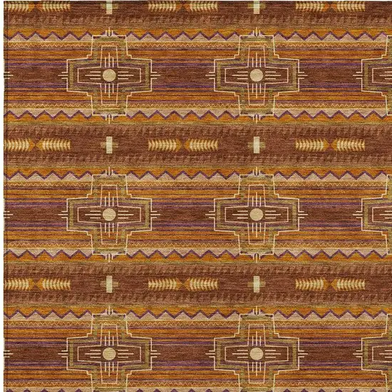 Red And Brown Tribal Washable Indoor Outdoor Area Rug Photo 5