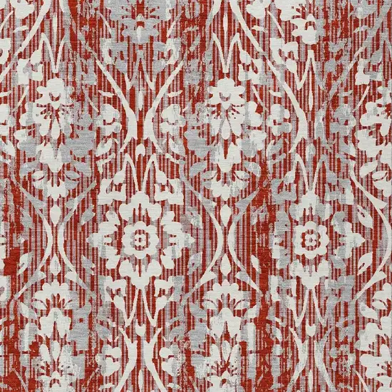 Red And Burgundy Damask Washable Indoor Outdoor Area Rug Photo 3