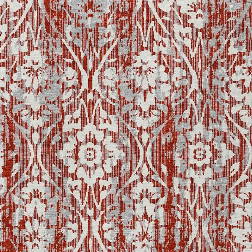 Red And Burgundy Damask Washable Indoor Outdoor Area Rug Photo 3