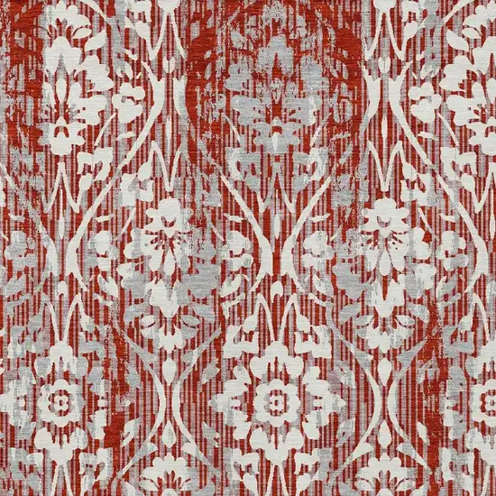 Red And Burgundy Damask Washable Indoor Outdoor Area Rug Photo 3