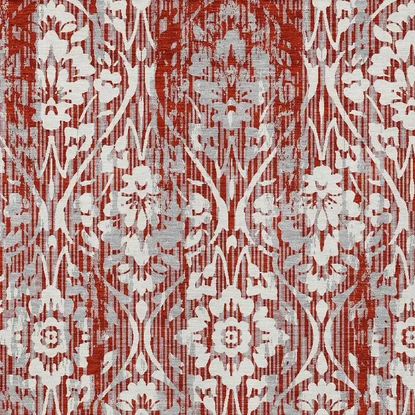 Red And Burgundy Damask Washable Indoor Outdoor Area Rug Photo 3