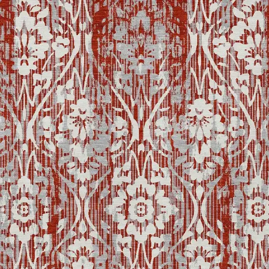 Red And Burgundy Damask Washable Indoor Outdoor Area Rug Photo 3