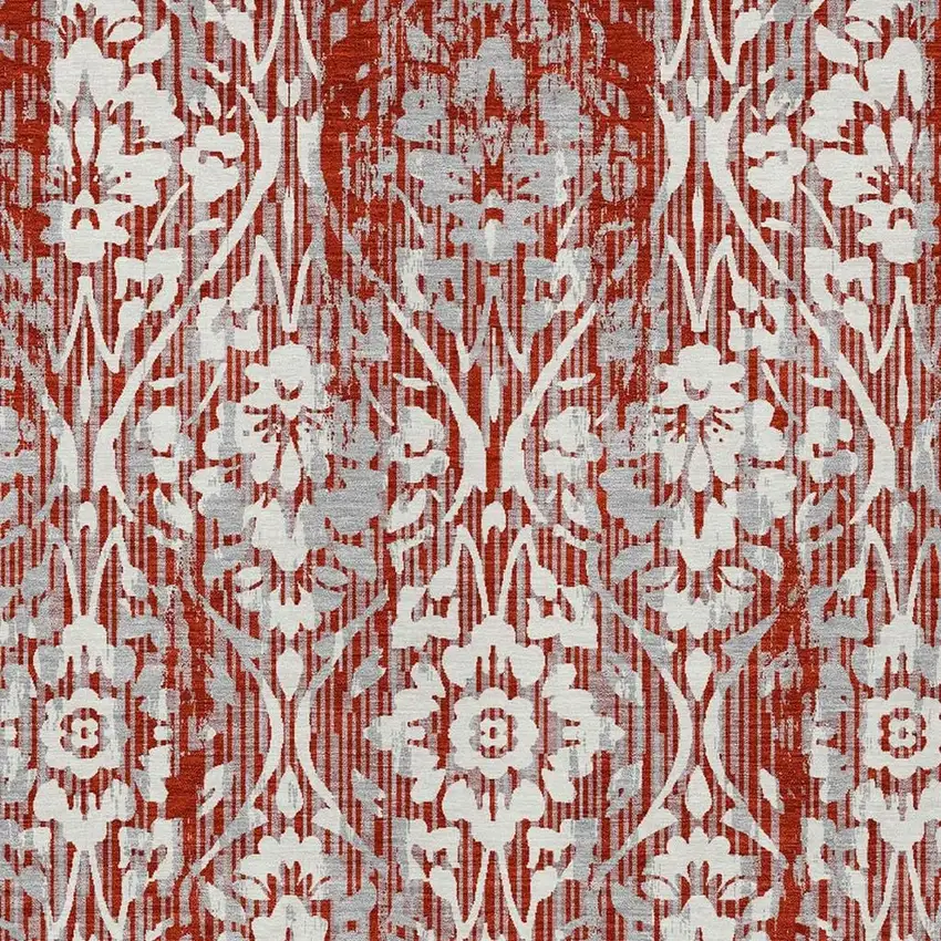Red And Burgundy Damask Washable Indoor Outdoor Area Rug Photo 3