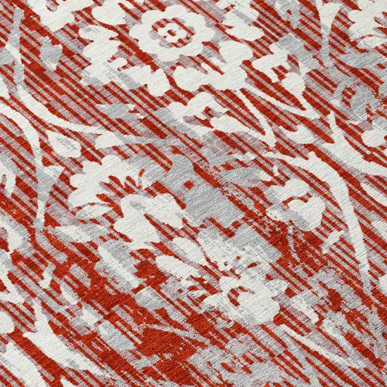 Red And Burgundy Damask Washable Indoor Outdoor Area Rug Photo 6