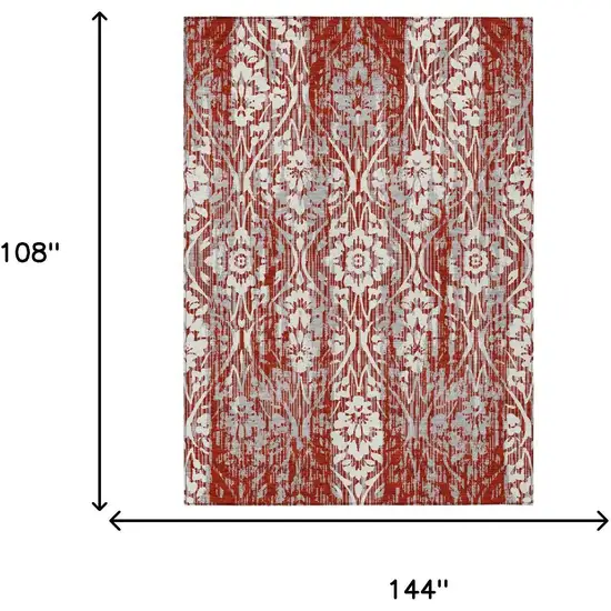 Red And Burgundy Damask Washable Indoor Outdoor Area Rug Photo 7