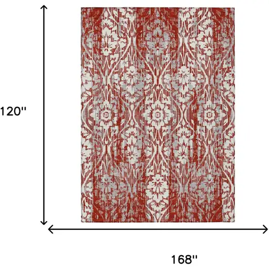 Red And Burgundy Damask Washable Indoor Outdoor Area Rug Photo 7