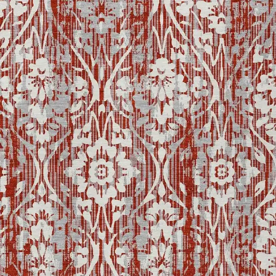 Red And Burgundy Damask Washable Indoor Outdoor Area Rug Photo 3