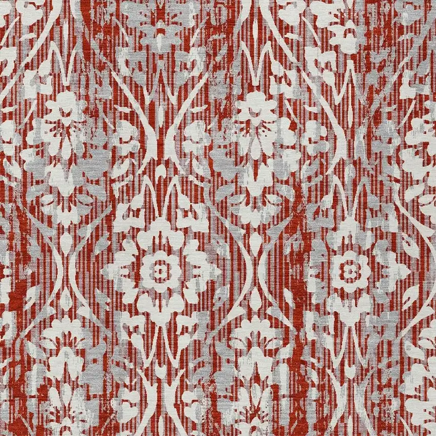 Red And Burgundy Damask Washable Indoor Outdoor Area Rug Photo 3