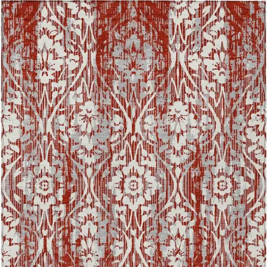 Red And Burgundy Damask Washable Indoor Outdoor Area Rug Photo 4