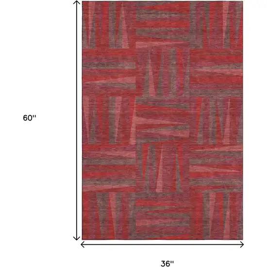 Red And Burgundy Geometric Washable Area Rug With UV Protection Photo 9