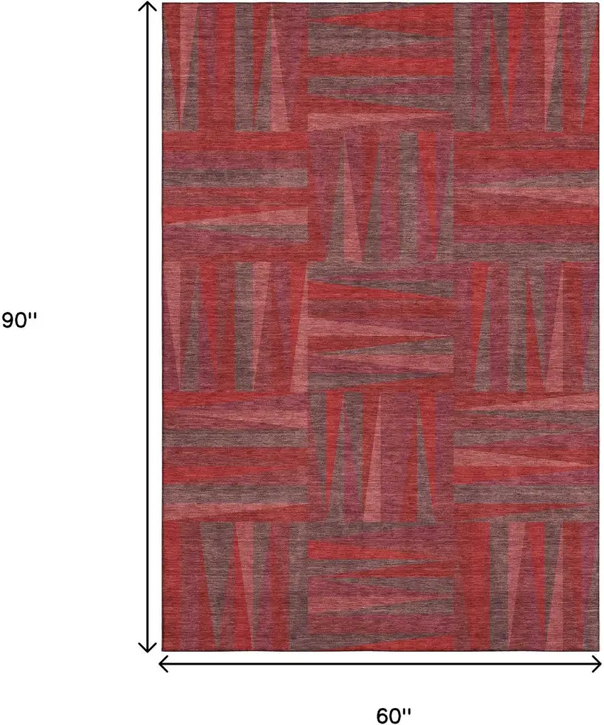 Red And Burgundy Geometric Washable Area Rug With UV Protection Photo 9
