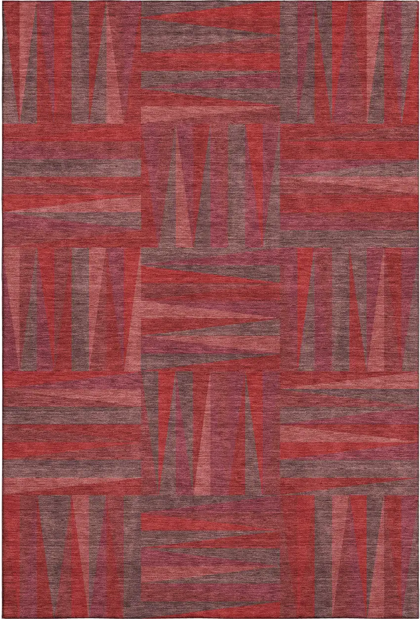 Red And Burgundy Geometric Washable Area Rug With UV Protection Photo 1