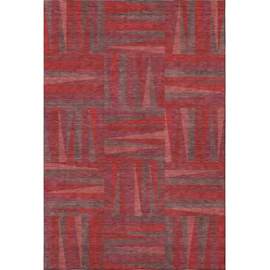 Red And Burgundy Geometric Washable Area Rug With UV Protection Photo 2