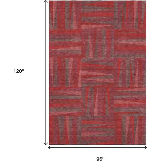 Red And Burgundy Geometric Washable Area Rug With UV Protection Photo 9