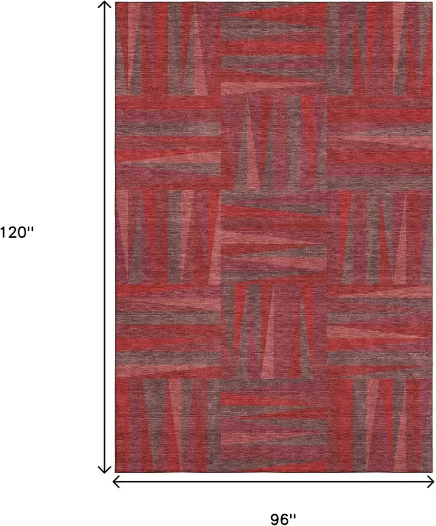 Red And Burgundy Geometric Washable Area Rug With UV Protection Photo 9
