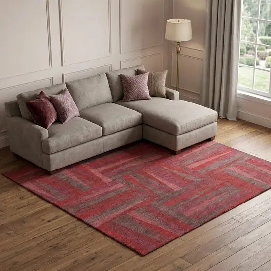 Red And Burgundy Geometric Washable Area Rug With UV Protection Photo 1