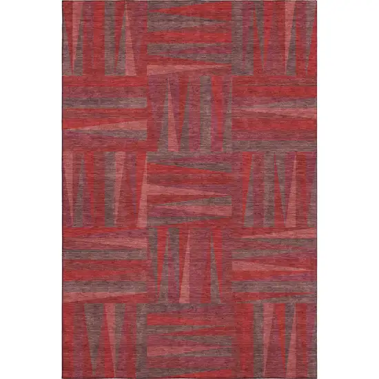 Red And Burgundy Geometric Washable Area Rug With UV Protection Photo 1