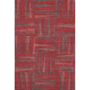 Photo of Red And Burgundy Geometric Washable Area Rug With UV Protection
