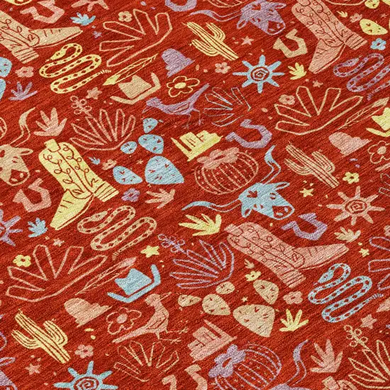 Red And Coral Stars Washable Indoor Outdoor Area Rug Photo 5