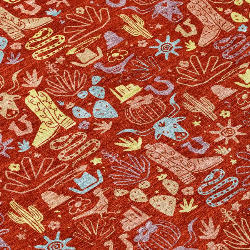 Red And Coral Stars Washable Indoor Outdoor Area Rug Photo 5