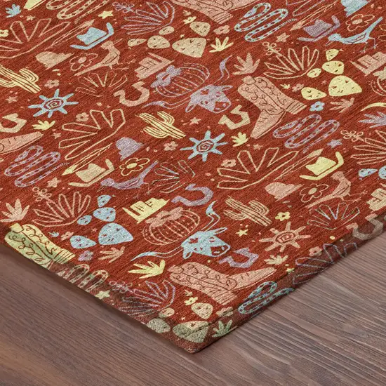 Red And Coral Stars Washable Indoor Outdoor Area Rug Photo 4