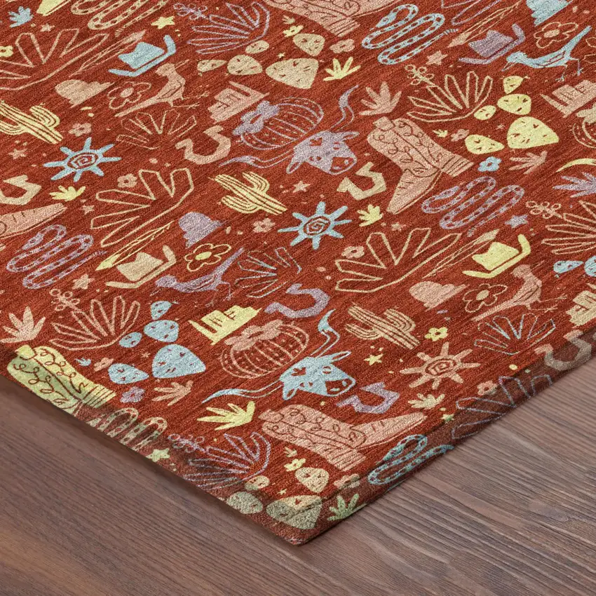 Red And Coral Stars Washable Indoor Outdoor Area Rug Photo 4